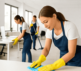 Team cleaning a modern office